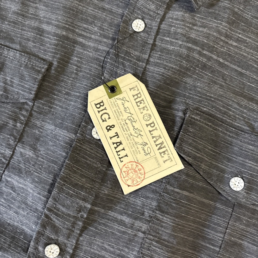 FREE PLANET-Men's Button-Up Short Sleeve Shirt, Black/Gray, XXL NWT Stretch - Picture 3 of 10
